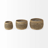 Set of Three 15" Brown Wicker Basket - Homeroots