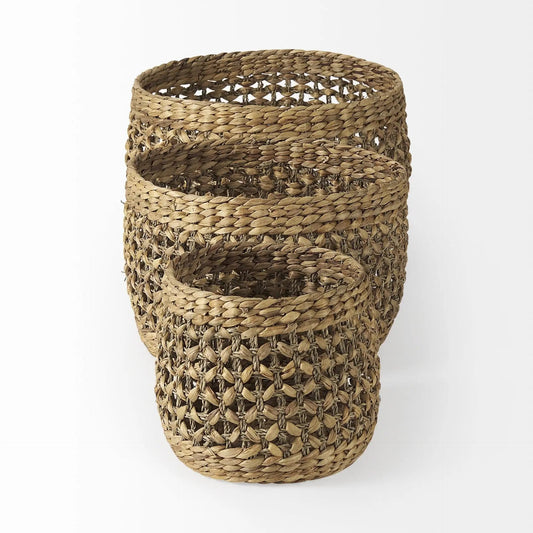 Set of Three 15" Brown Wicker Basket - Homeroots