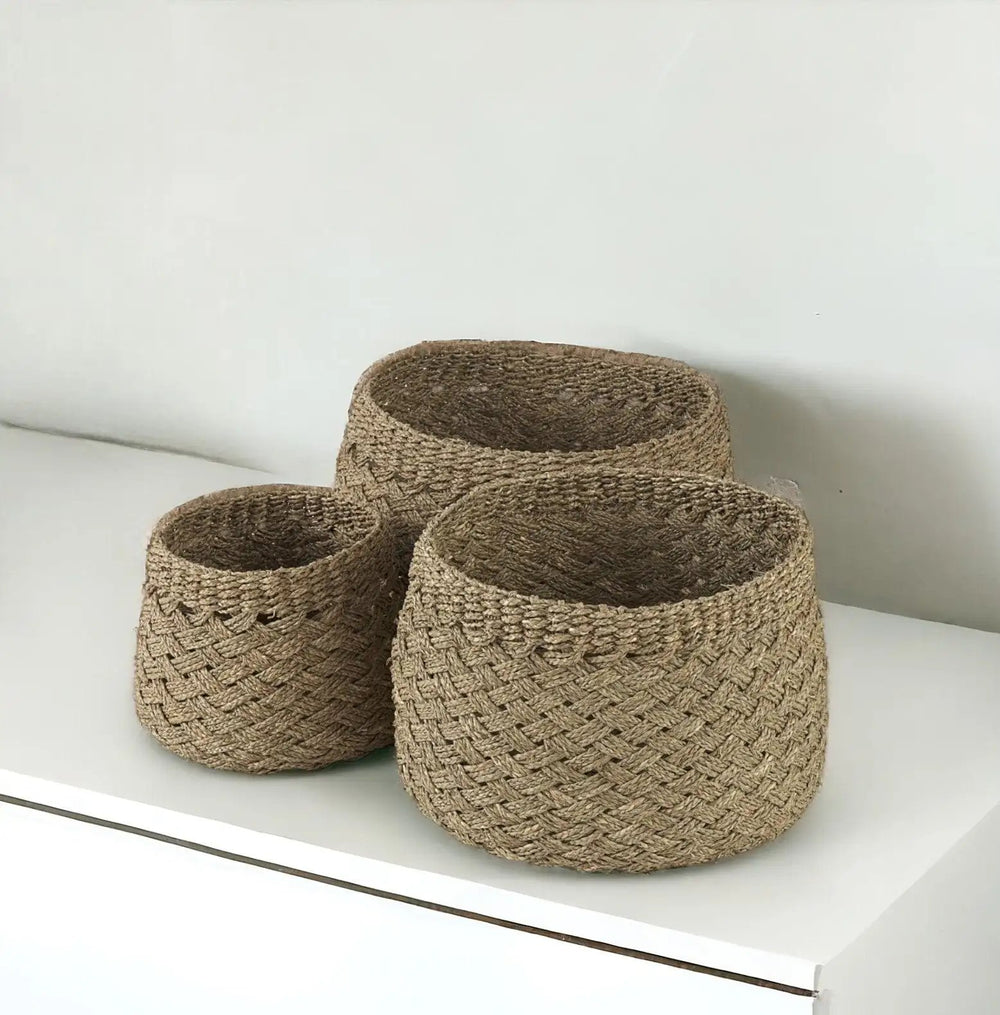 Set of Three 15" Brown Wicker Desk Organizer - Homeroots