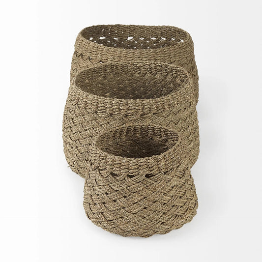 Set of Three 15" Brown Wicker Desk Organizer - Homeroots