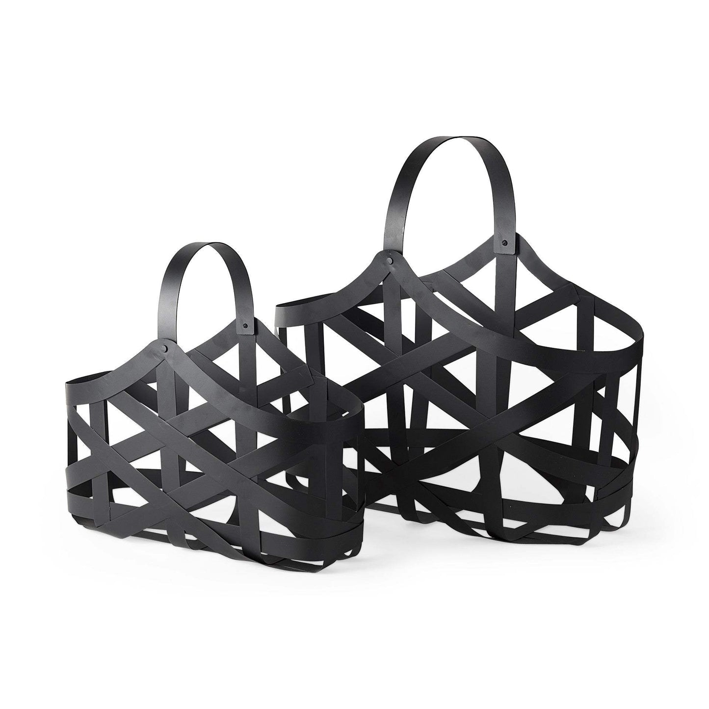 Set Of Two Black Geometric Metal Baskets - Homeroots - Flyclothing LLC