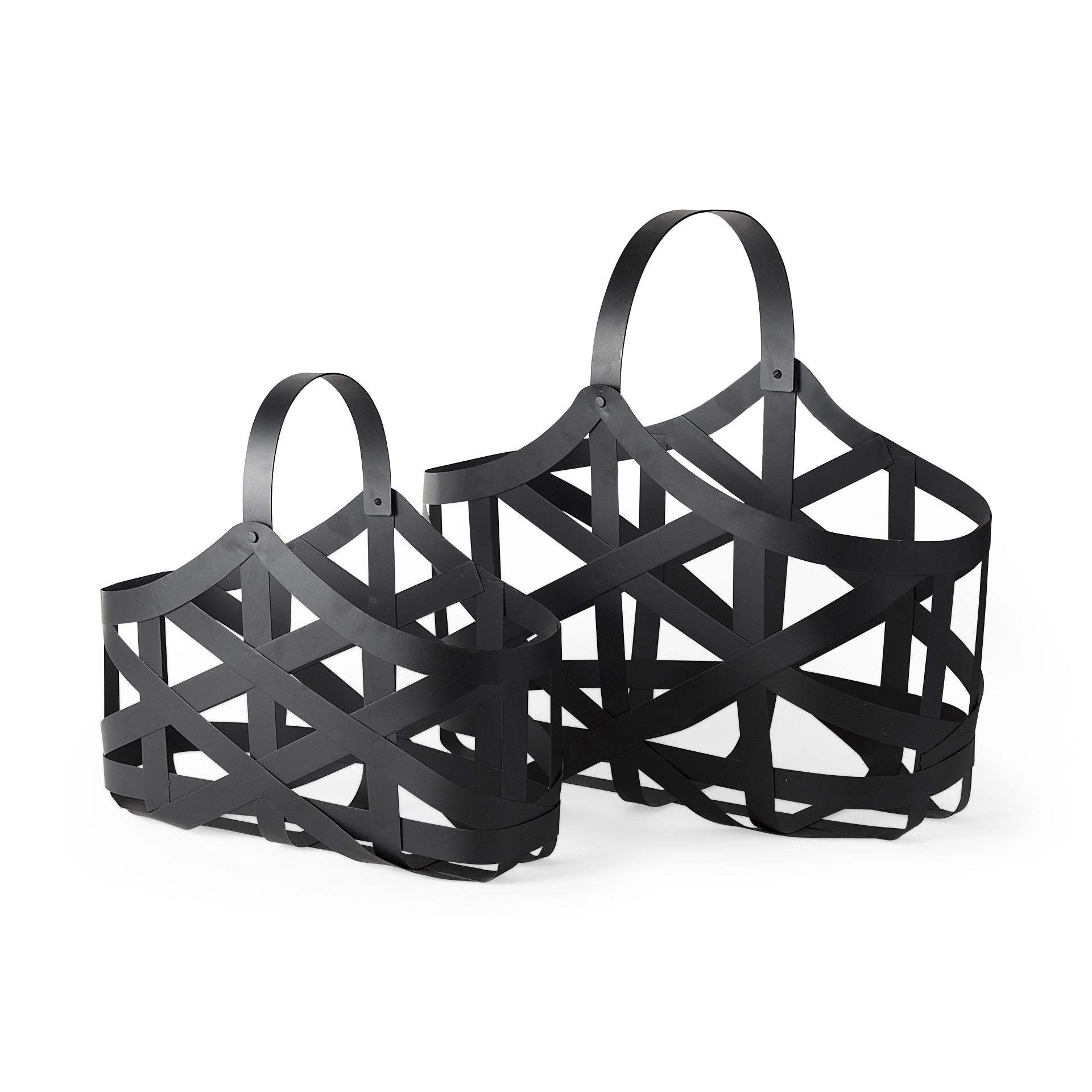 Set Of Two Black Geometric Metal Baskets - Homeroots - Flyclothing LLC