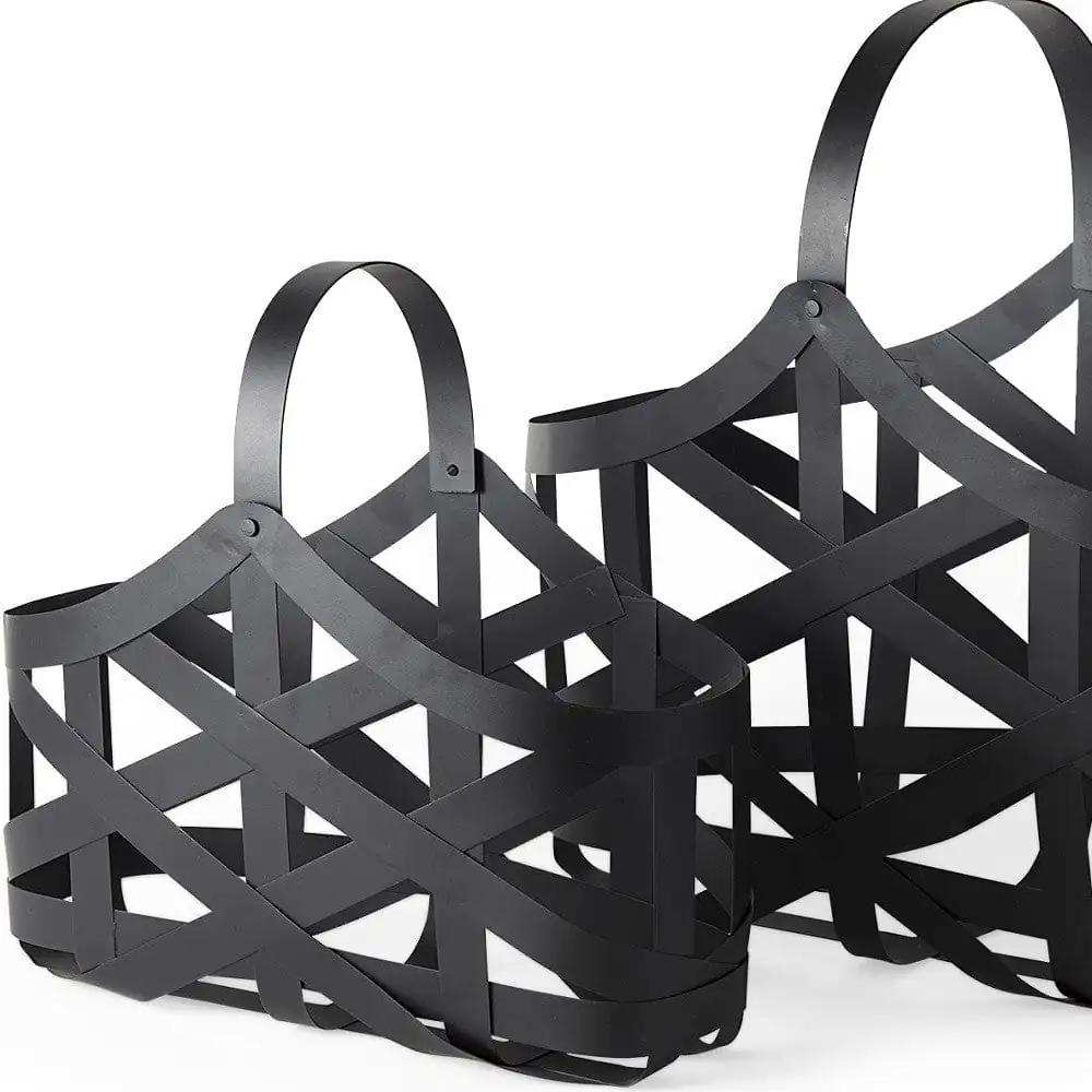 Set Of Two Black Geometric Metal Baskets - Homeroots - Flyclothing LLC