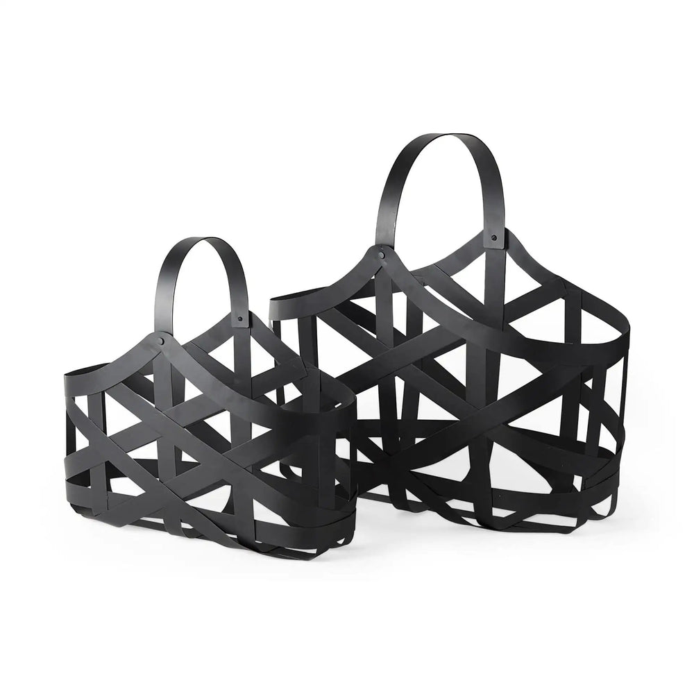 Set Of Two Black Geometric Metal Baskets - Homeroots