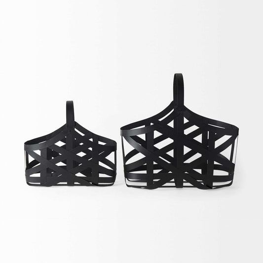 Set Of Two Black Geometric Metal Baskets - Homeroots - Flyclothing LLC