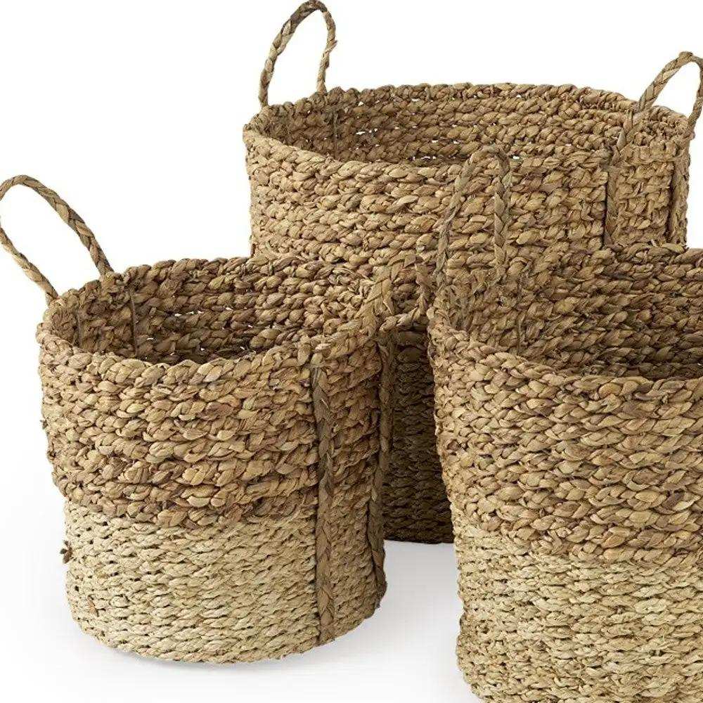 Set Of Three Two Tone Wicker Storage Baskets - Homeroots - Flyclothing LLC