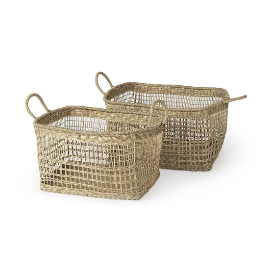 Set of Two 15" Natural Wicker Basket - Homeroots