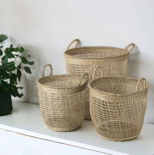 Set of Three 20" Natural Wicker Basket - Homeroots