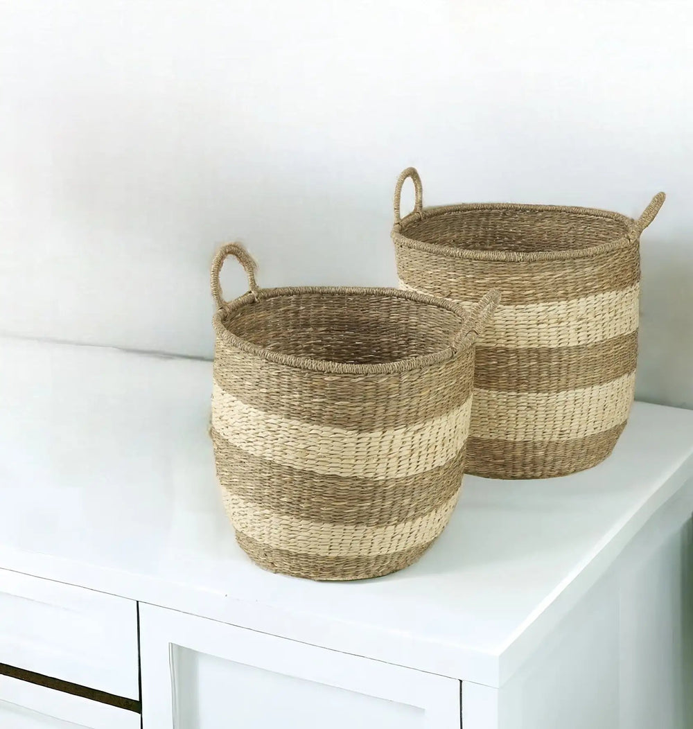 Set of Two 18" Brown Wicker Baskets - Homeroots