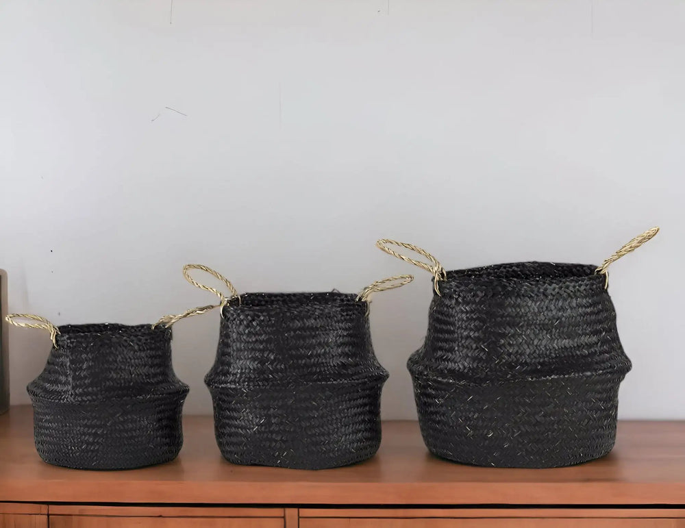 Set Of Three 10" Black Wicker Storage Baskets - Homeroots