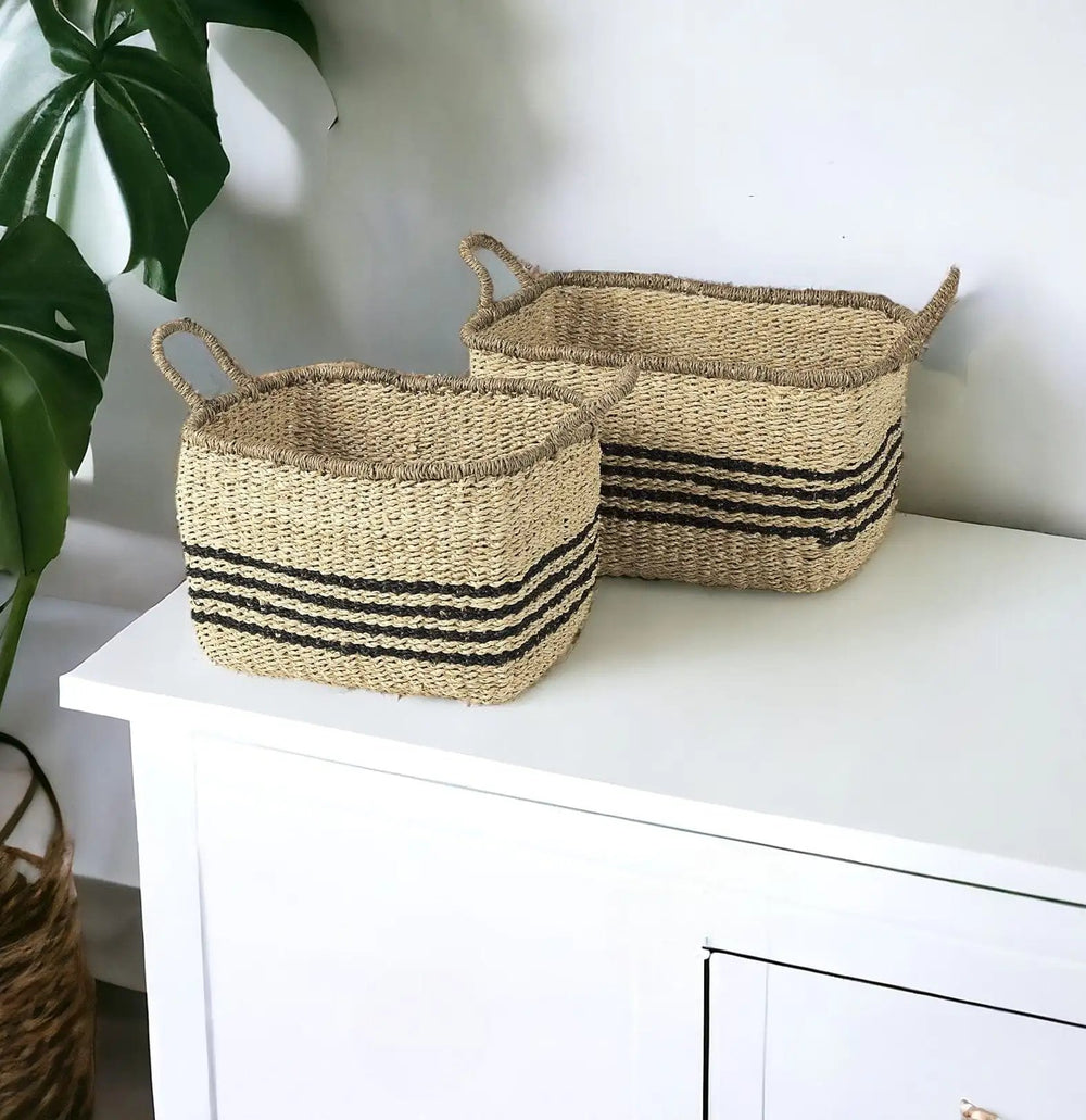 Set of Two 13" Natural Wicker Basket - Homeroots