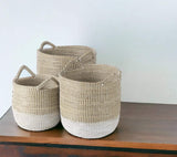 Set Of Three Beige And White Storage Baskets - Homeroots - Flyclothing LLC