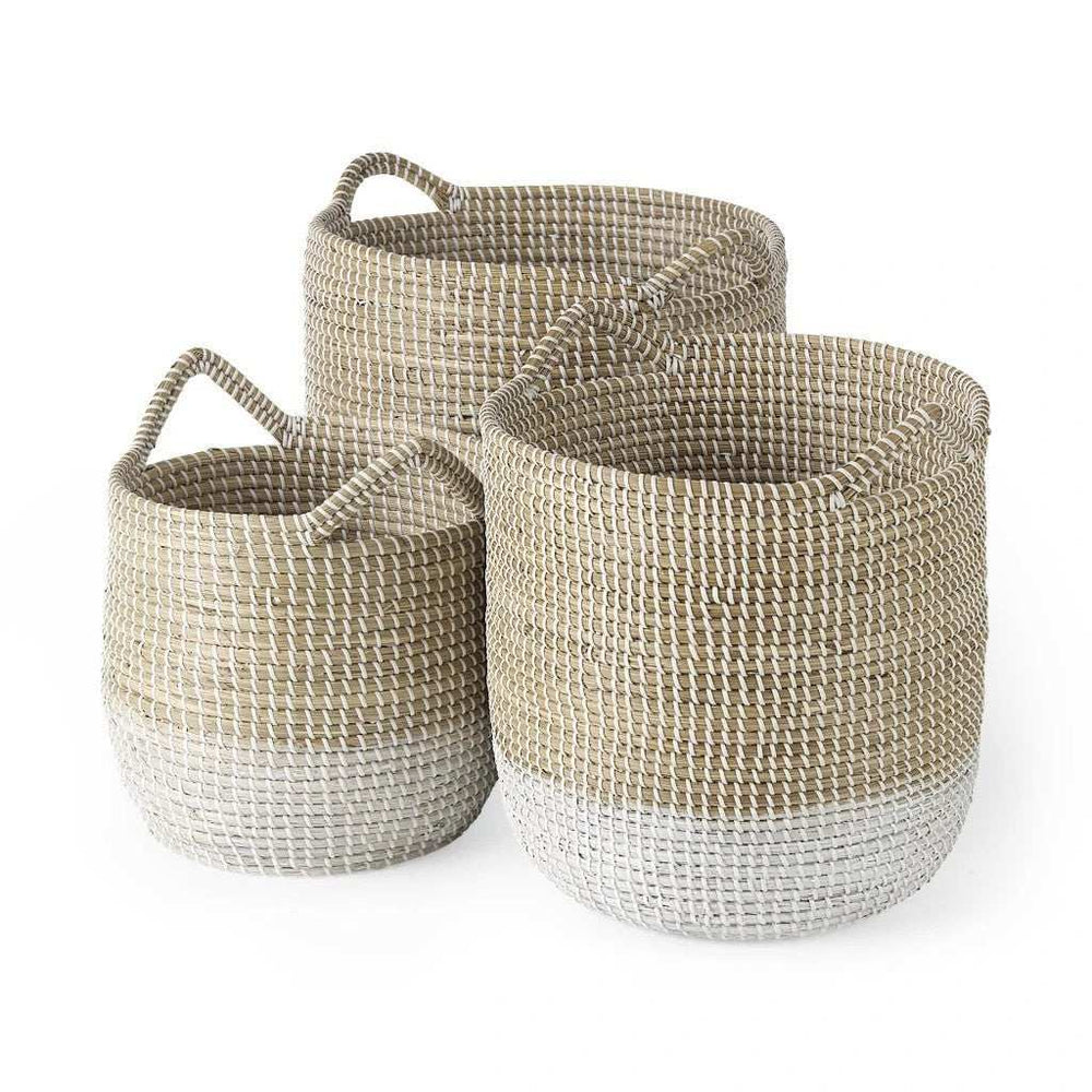 Set Of Three Beige And White Storage Baskets - Homeroots - Flyclothing LLC