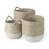 Set Of Three Beige And White Storage Baskets - Homeroots
