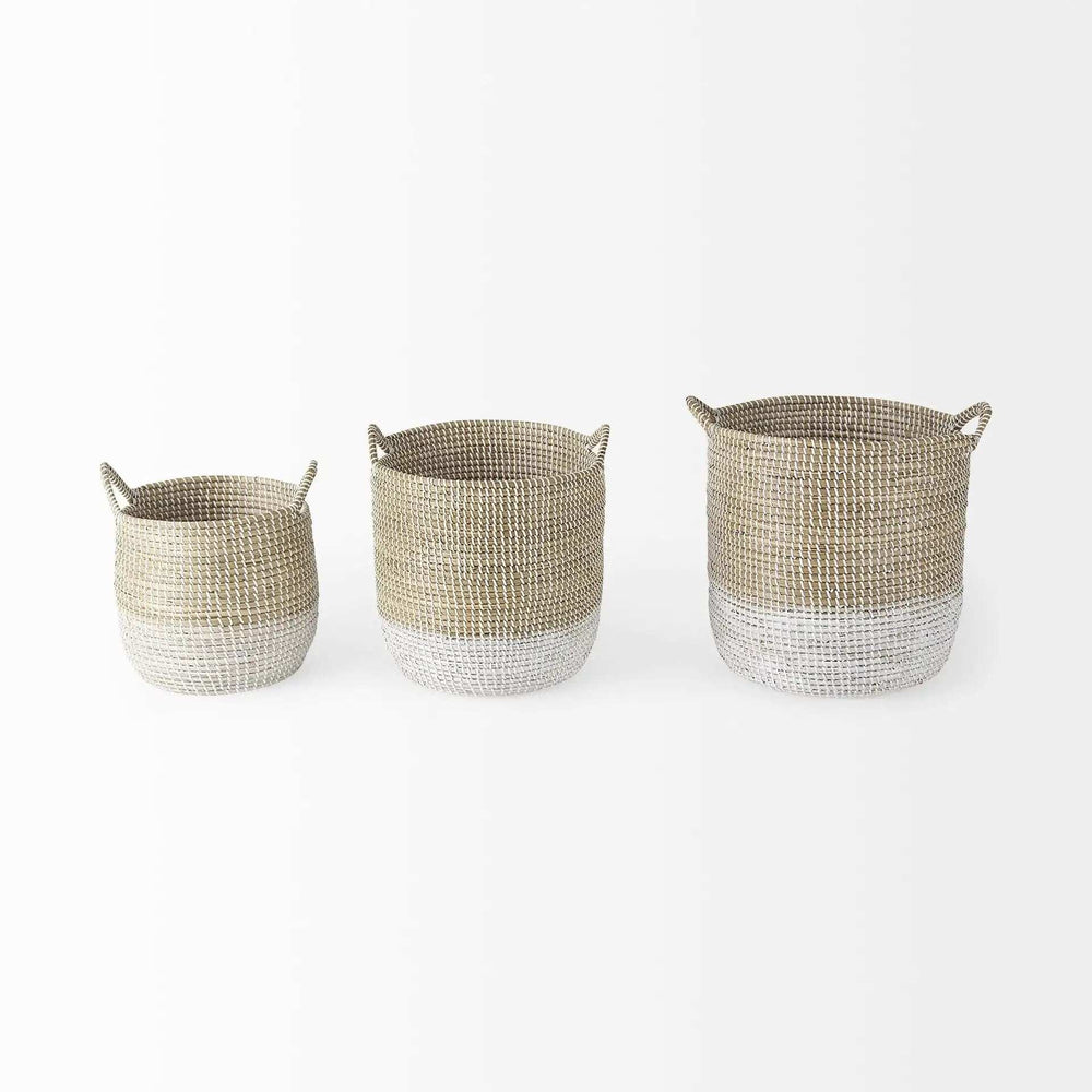 Set Of Three Beige And White Storage Baskets - Homeroots - Flyclothing LLC