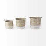 Set Of Three Beige And White Storage Baskets - Homeroots