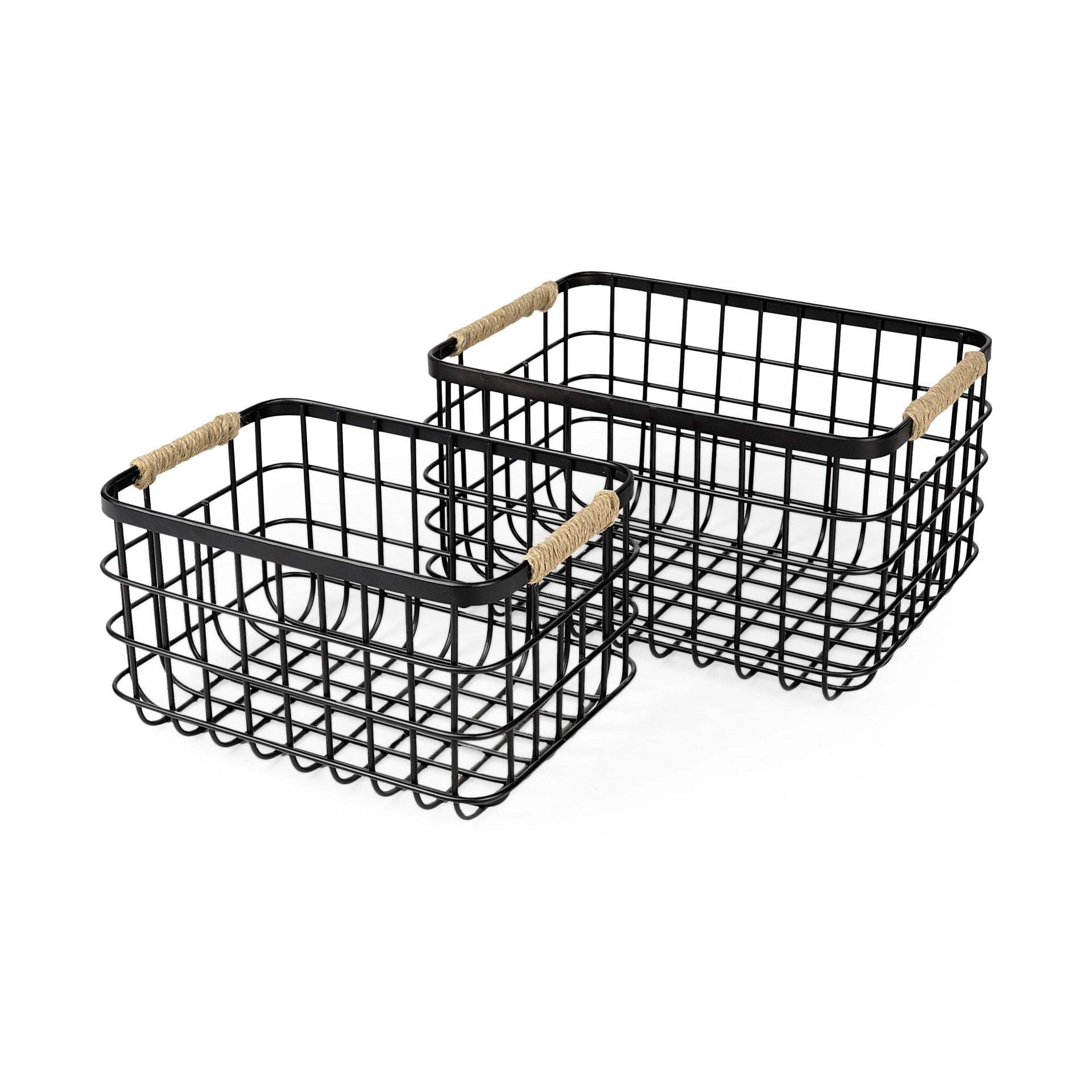 Set Of Two Black Metal Baskets - Homeroots - Flyclothing LLC