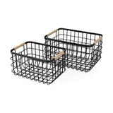 Set Of Two Black Metal Baskets - Homeroots