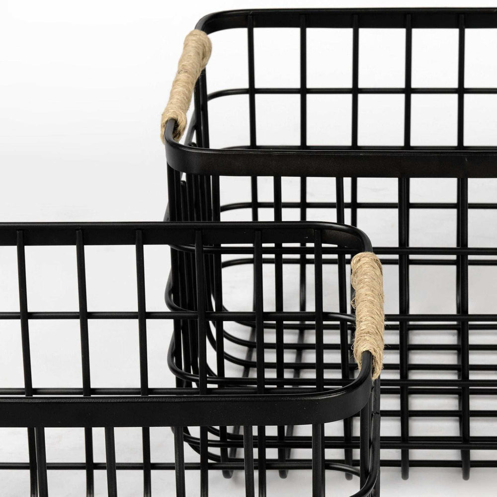 Set Of Two Black Metal Baskets - Homeroots - Flyclothing LLC