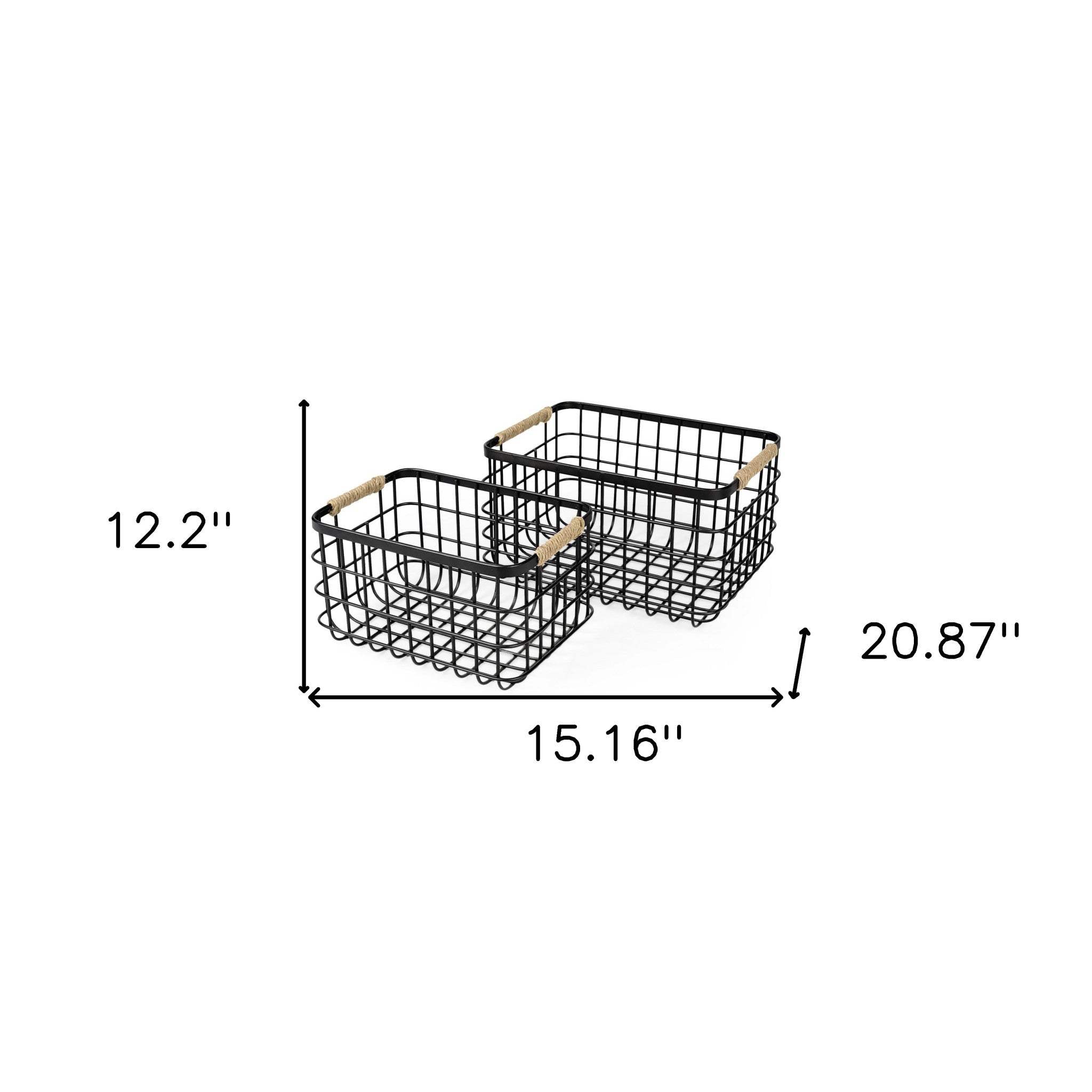 Set Of Two Black Metal Baskets - Homeroots - Flyclothing LLC