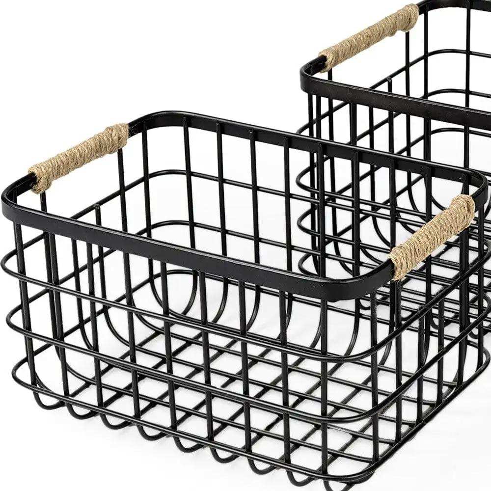 Set Of Two Black Metal Baskets - Homeroots - Flyclothing LLC