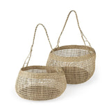 Set Of Two Wicker Storage Baskets With Long Handles - Homeroots