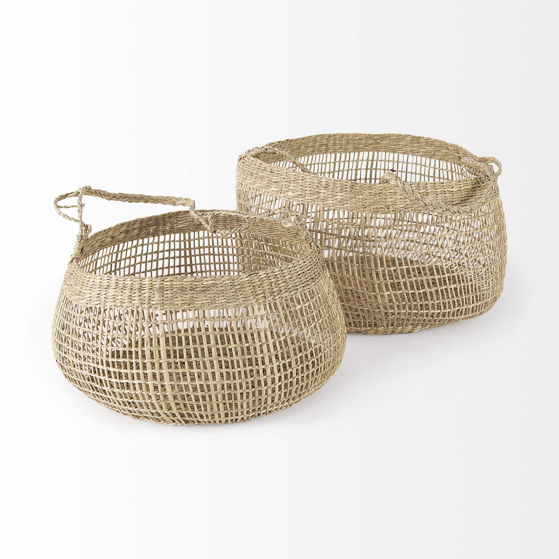 Set Of Two Wicker Storage Baskets With Long Handles - Homeroots - Flyclothing LLC
