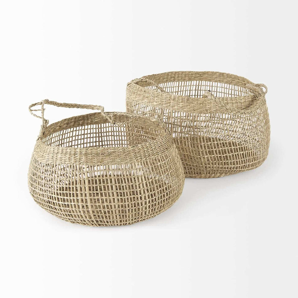 Set Of Two Wicker Storage Baskets With Long Handles - Homeroots - Flyclothing LLC