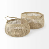 Set Of Two Wicker Storage Baskets With Long Handles - Homeroots