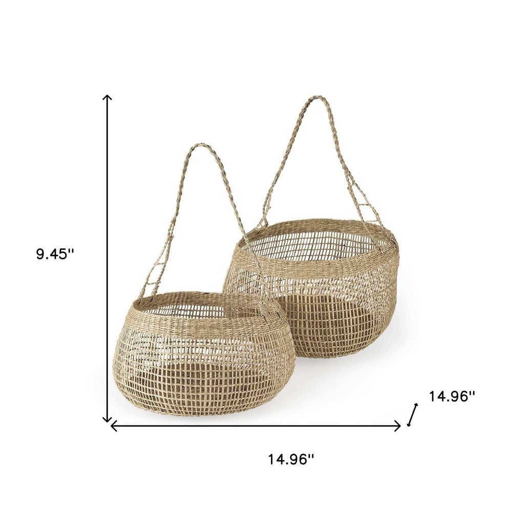 Set Of Two Wicker Storage Baskets With Long Handles - Homeroots - Flyclothing LLC
