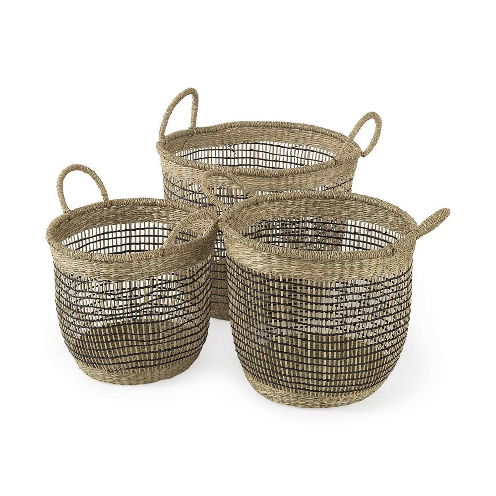 Set Of Three Light Brown Storage Baskets - Homeroots - Flyclothing LLC