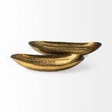 Set Of Two Gold Boat Shaped Hammered Bowls - Homeroots - Flyclothing LLC