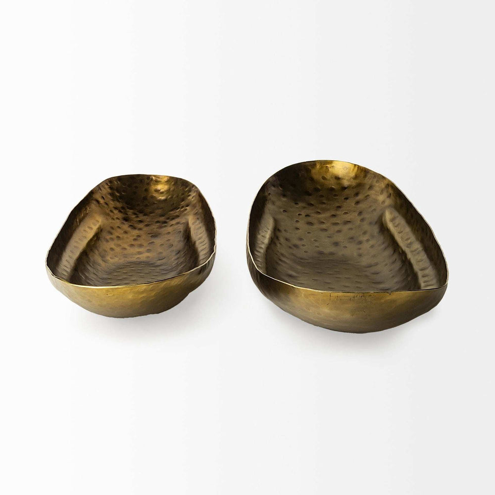 Set Of Two Gold Boat Shaped Hammered Bowls - Homeroots - Flyclothing LLC