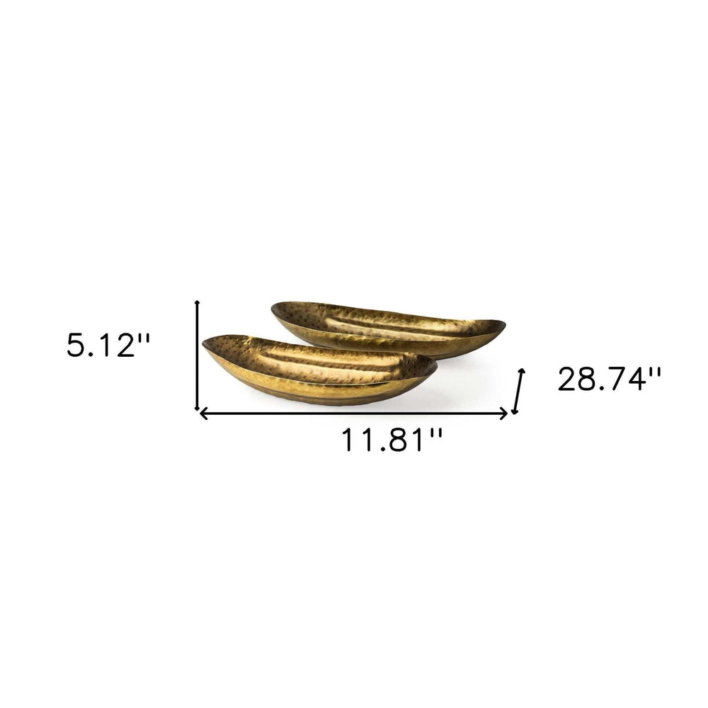 Set Of Two Gold Boat Shaped Hammered Bowls - Homeroots - Flyclothing LLC