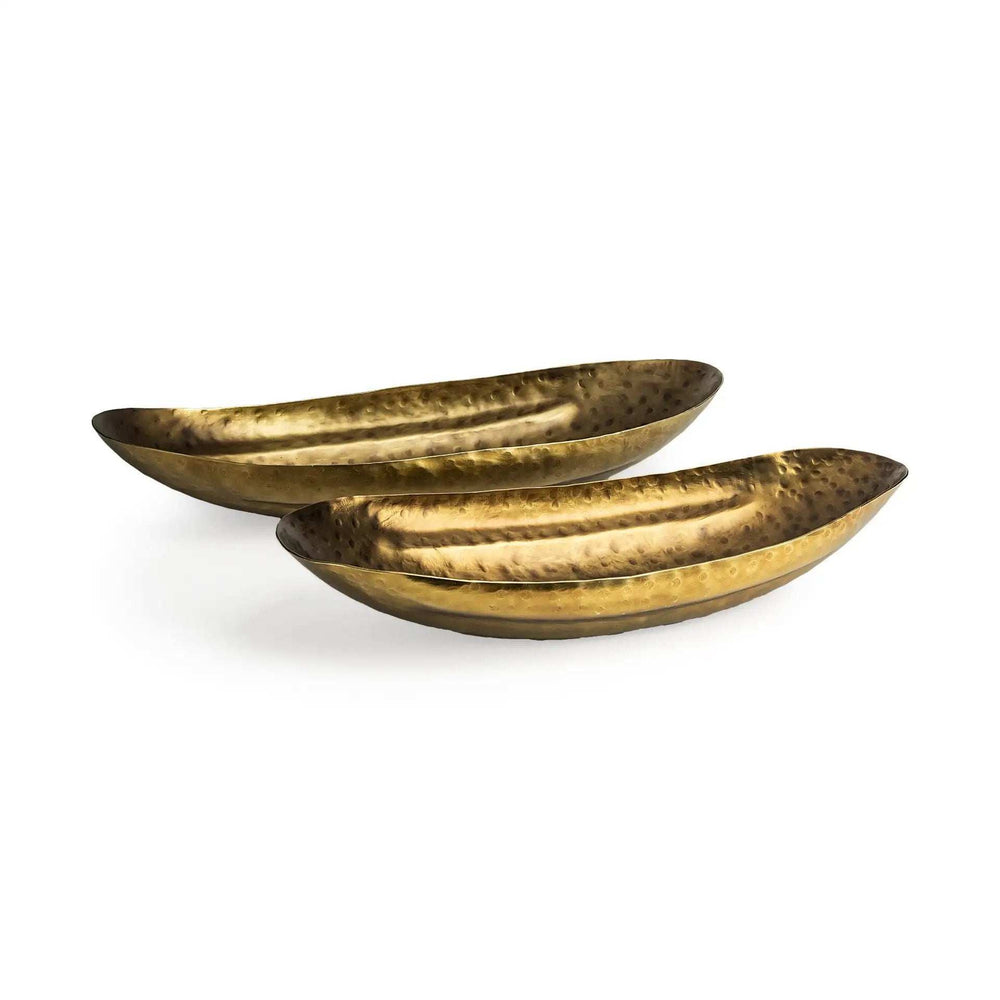 Set Of Two Gold Boat Shaped Hammered Bowls - Homeroots - Flyclothing LLC