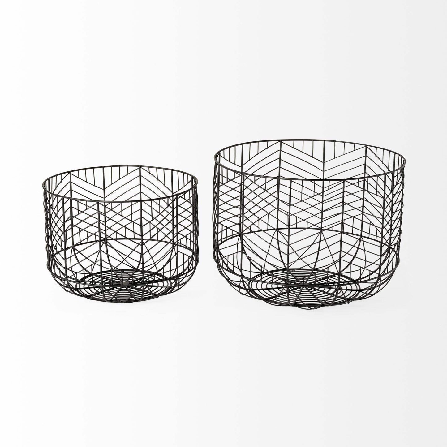 Set Of Two Black Metal Wire Chevron Bowls - Homeroots - Flyclothing LLC