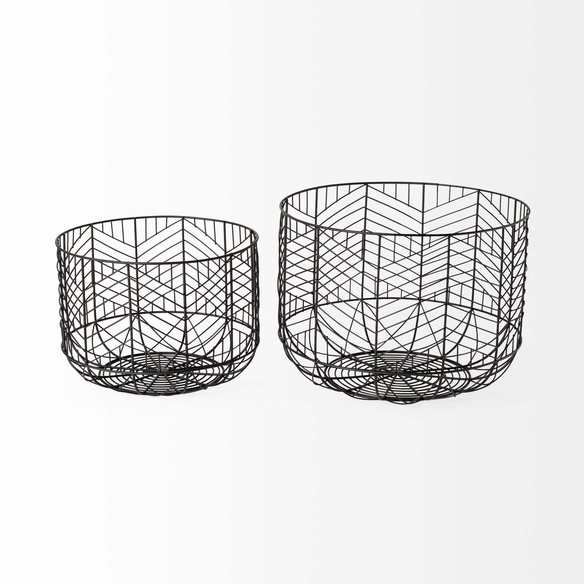 Set Of Two Black Metal Wire Chevron Bowls - Homeroots - Flyclothing LLC