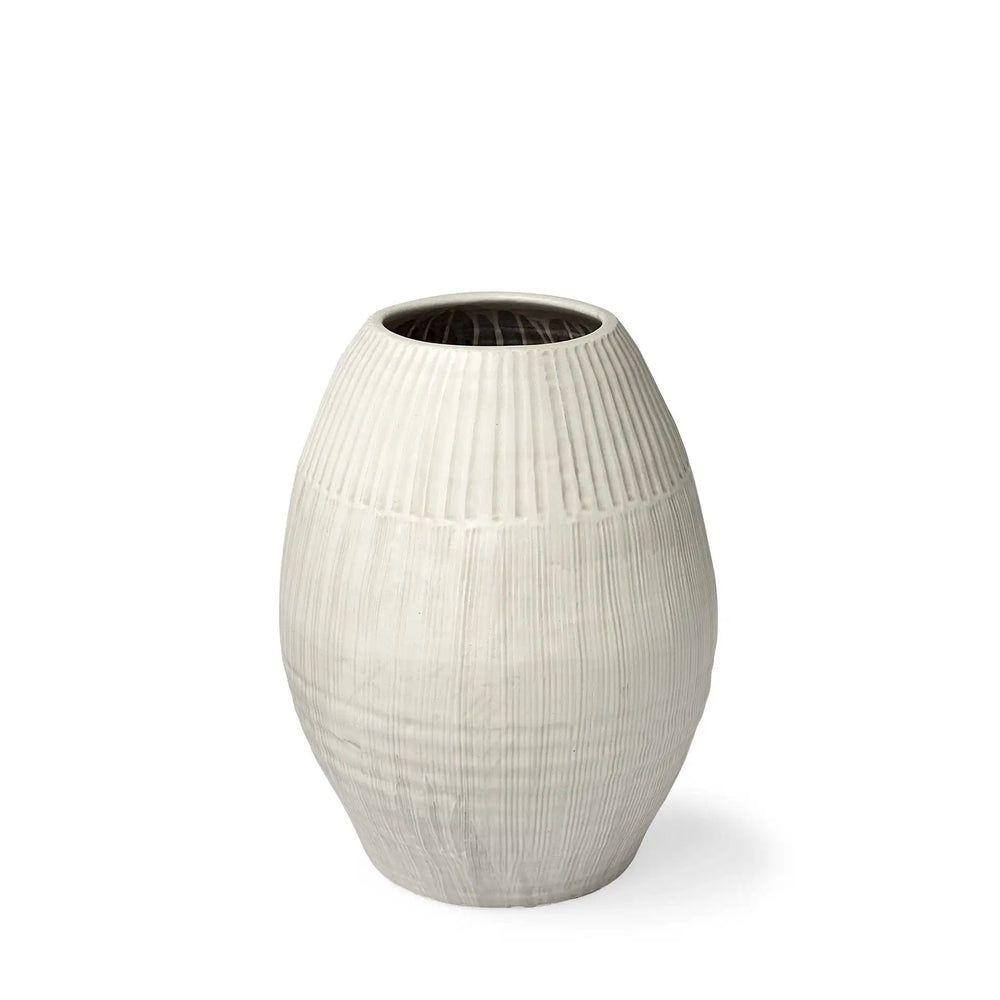 Petite White Embossed Stripes Ceramic Vase - Homeroots