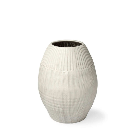 Petite White Embossed Stripes Ceramic Vase - Homeroots - Flyclothing LLC
