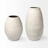 Petite White Embossed Stripes Ceramic Vase - Homeroots - Flyclothing LLC
