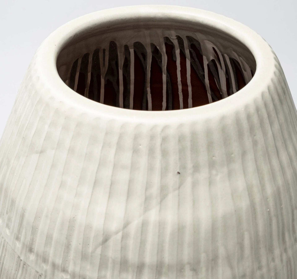 Petite White Embossed Stripes Ceramic Vase - Homeroots - Flyclothing LLC