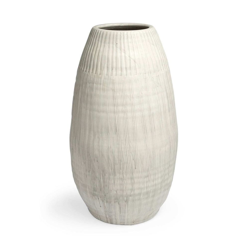 White Embossed Stripes Ceramic Vase - Homeroots - Flyclothing LLC