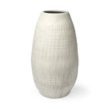 White Embossed Stripes Ceramic Vase - Homeroots