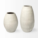 White Embossed Stripes Ceramic Vase - Homeroots