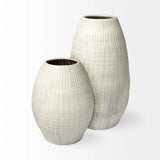 White Embossed Stripes Ceramic Vase - Homeroots