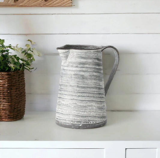 11" Gray and White Abstract Metal Jug Vase - Homeroots