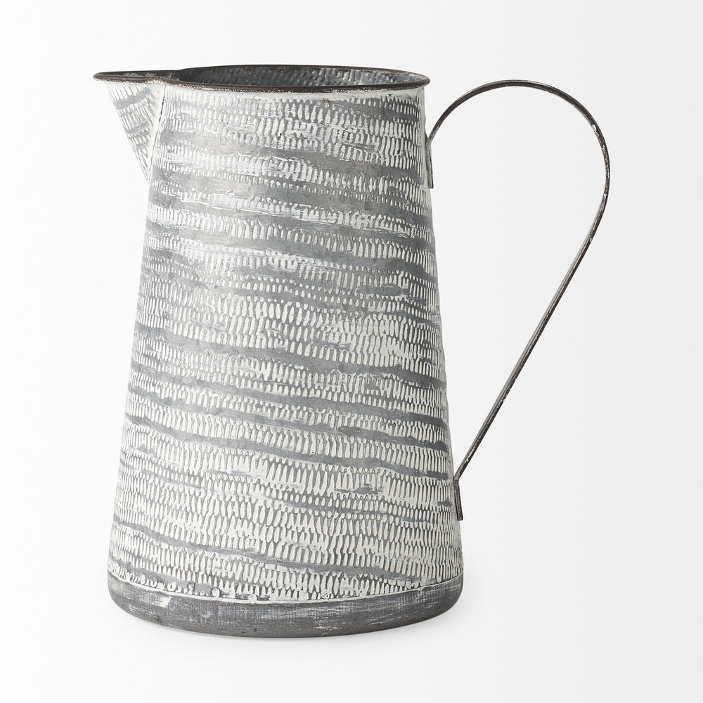 11" Gray and White Abstract Metal Jug Vase - Homeroots - Flyclothing LLC