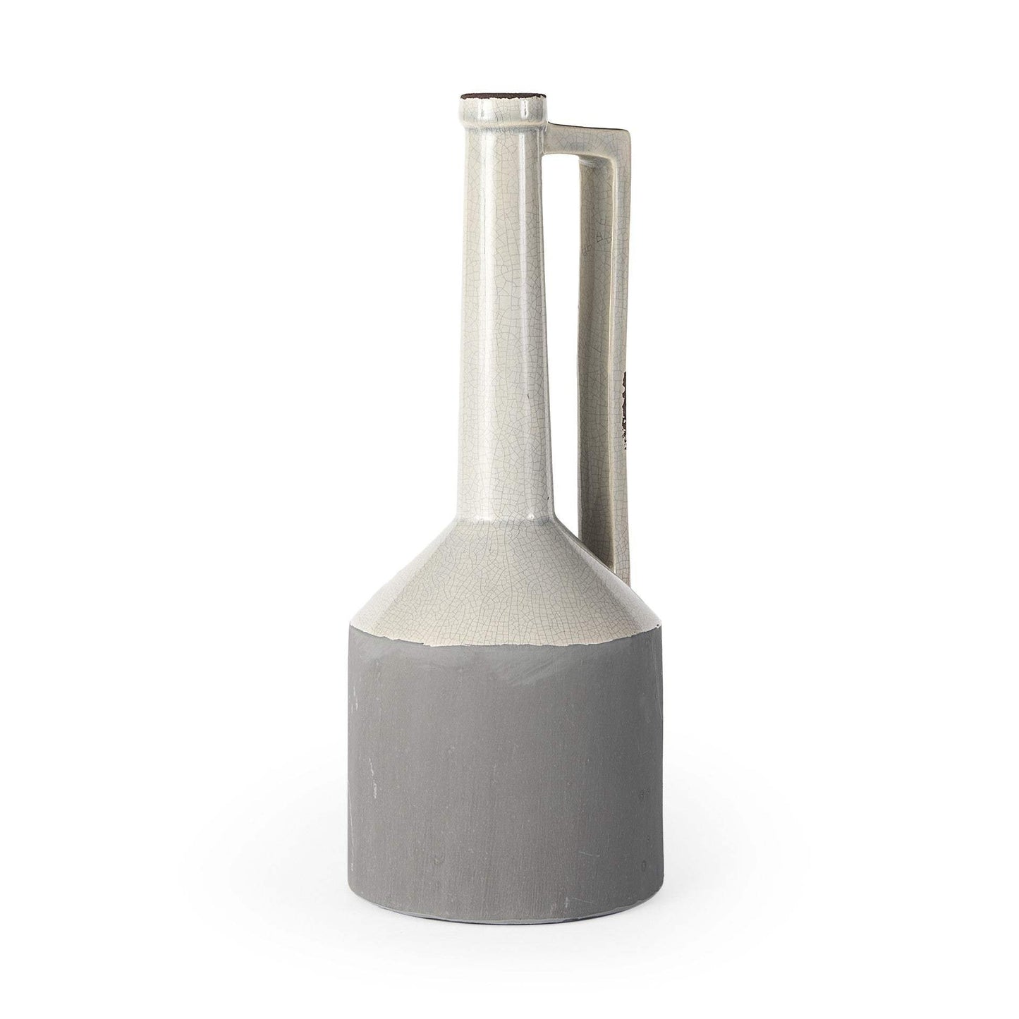 16" Gray and Off White Ceramic Tall Jug Vase - Homeroots - Flyclothing LLC