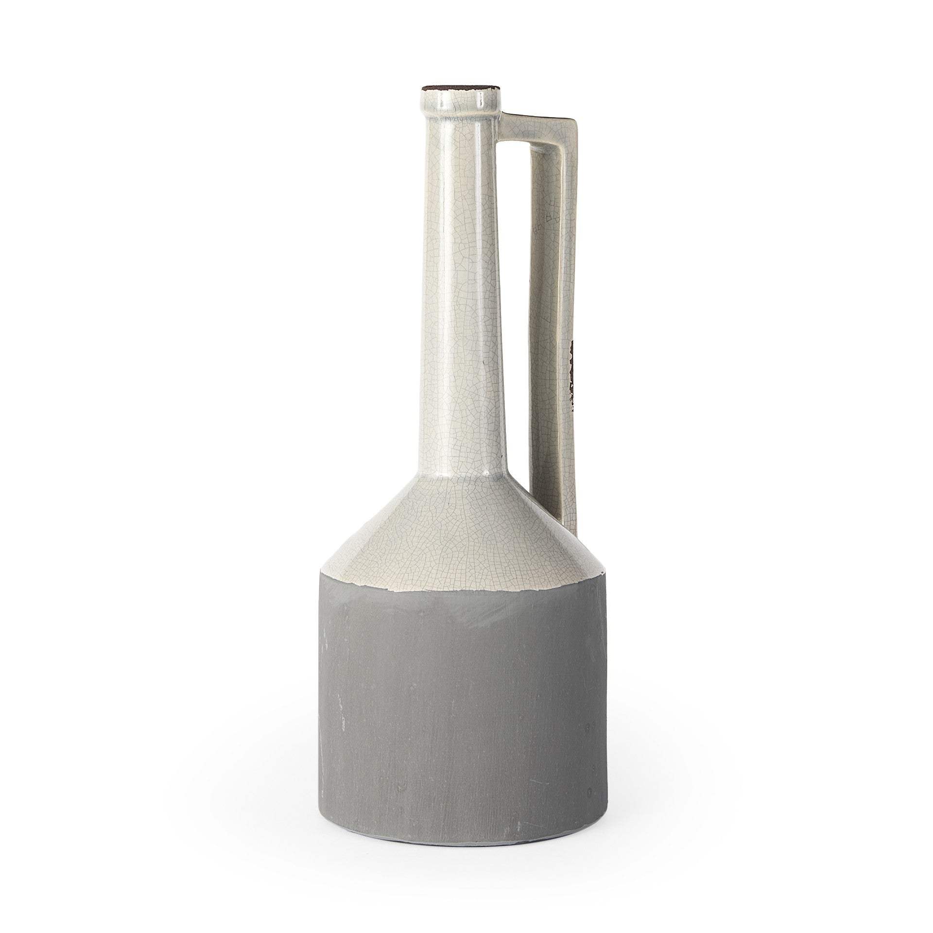 16" Gray and Off White Ceramic Tall Jug Vase - Homeroots - Flyclothing LLC