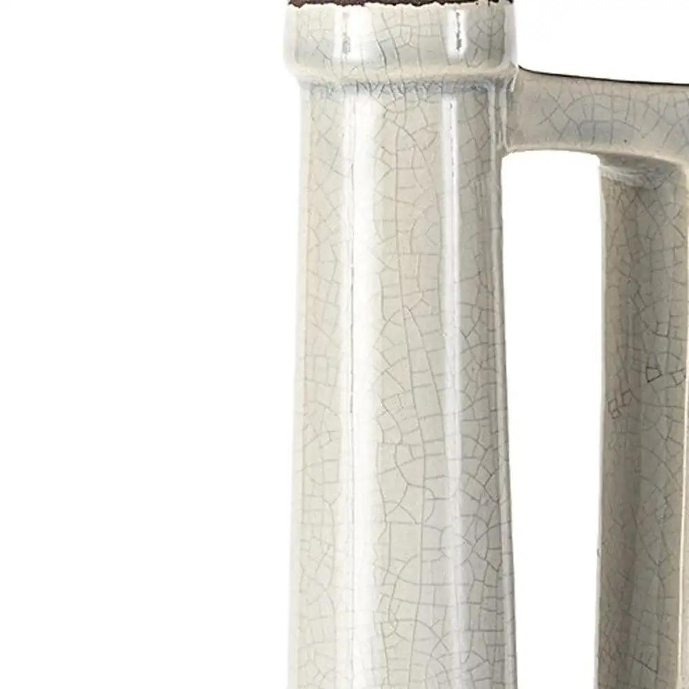 16" Gray and Off White Ceramic Tall Jug Vase - Homeroots